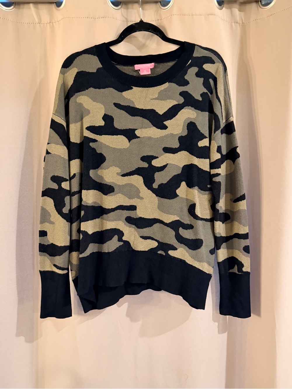 Isaac Mizrahi Camo Knit Pullover Sweater in Olive and Black